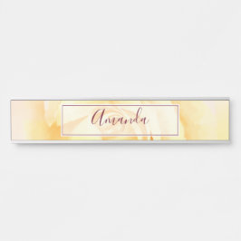 Placa De Porta Elegante Rosa Amarela Bonita com Nome