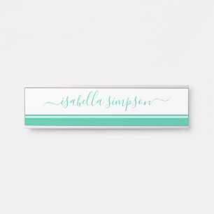 Placa De Porta Elegante Script Girly Mint Professional