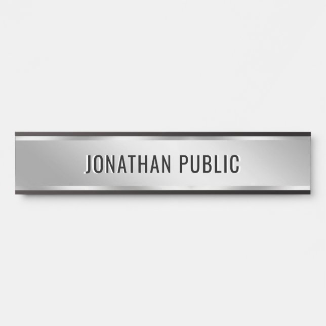 Placa de Porta Elegante Texto Personalizado Preto  (Frente)