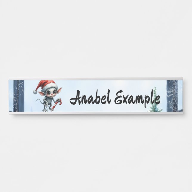 Placa De Porta Elfo de Natal com Candy Cane. (Frente)