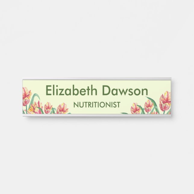 Placa De Porta Escritório de Ilustração de Tulipas de Papagaio Am (Frente)