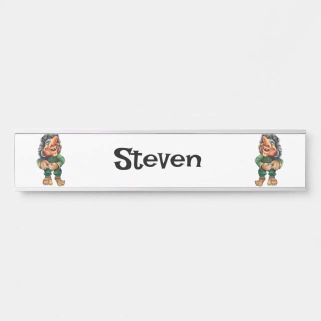 Placa De Porta Estandinava - Troll Engraçado Ilustração de Aquare (Frente)