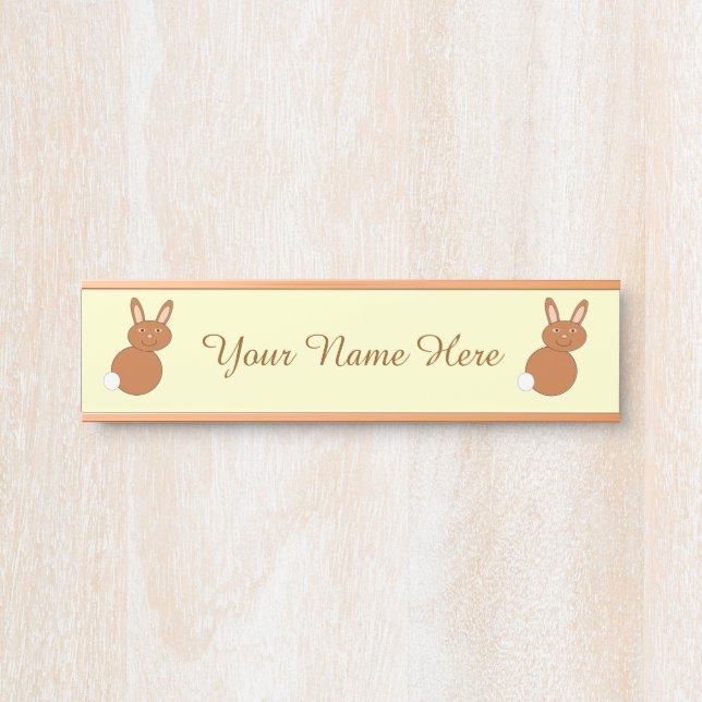 Placa De Porta Felz pascoa Bunny Personalizado (Frente)