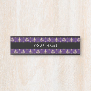 Placa De Porta Fleur de Lis Pattern, Francês, Real, Creme, Roxo