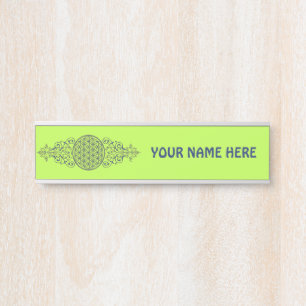 Placa De Porta Flor de Vida - Vintage Ornament Ouro azul
