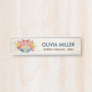 Placa De Porta Flower of life - colorful splatter