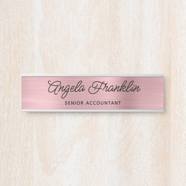 Placa De Porta Foil Metálico Rosa Claro Falso (Frente)