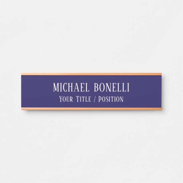 Placa De Porta Fonte Serifada Elegante Cor Azul Clássica Minimali (Frente)
