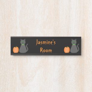 Placa De Porta Gato Fofo de Halloween e Abóbora Personalizado