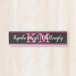 Placa De Porta Girassol Black Hot Pink Diamantes Glam Nome Monogr