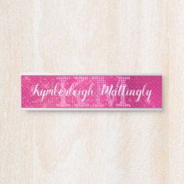 Placa De Porta Girly Hot Pink Glam Glitter Sparkle Monograma Nome