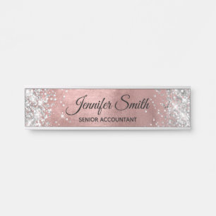 Placa De Porta Girly Silver Glitter Foil de Ombre Dourada