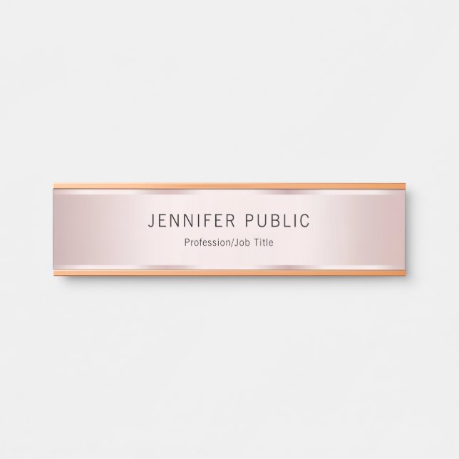 Placa De Porta Glamorous Rose Gold Modern Elegant Name Home (Frente)