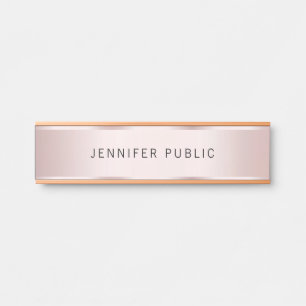 Placa De Porta Glamour Rosa Dourado Nome Elegante Casa Lar