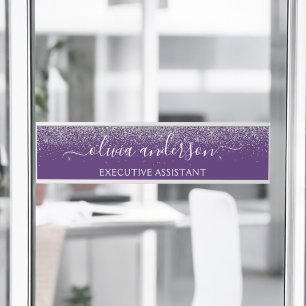 Placa De Porta Glitter de Prata Roxo Moderno