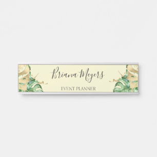 Placa De Porta Greenery Tropical Palm Deixa a empresa amarela