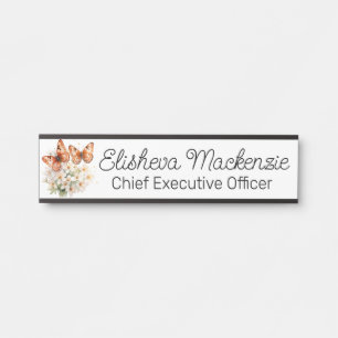 Placa De Porta Jardim de Borboletas Laranja e Branco Escritório