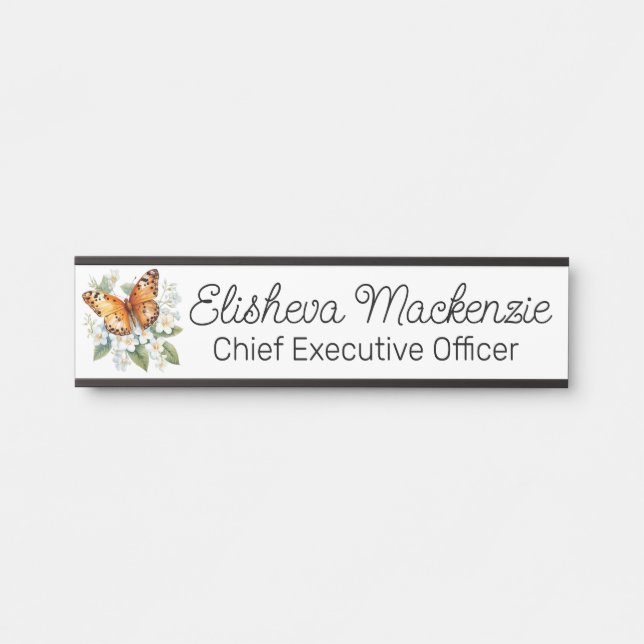 Placa De Porta Jardim de Borboletas Laranja e Branco Escritório (Frente)