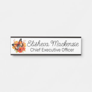 Placa De Porta Jardim de Borboletas Laranja e Branco Escritório