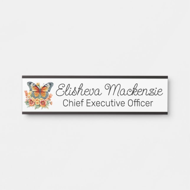 Placa De Porta Jardim de Borboletas Laranja e Branco Escritório (Frente)