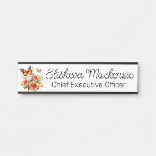 Placa De Porta Jardim de Borboletas Laranja e Branco Escritório