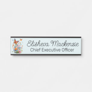 Placa De Porta Jardim de Borboletas Laranja Verde Azul Claro Escr