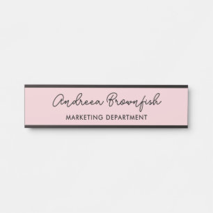 Placa De Porta Lindo Blush Rosa Preto Moderno Escritório Script