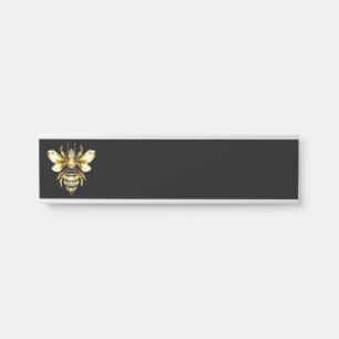 Placa De Porta Logotipo de Abelha Poligonal em Folha de Ouro Fals