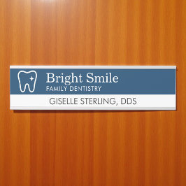 Placa De Porta Logotipo de Dente de Dentista Azul Marinho Escritó