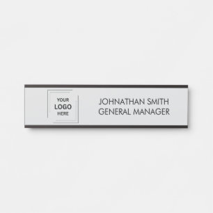 Placa De Porta Logotipo Empresarial Moderno Neutro Cinza para Fun