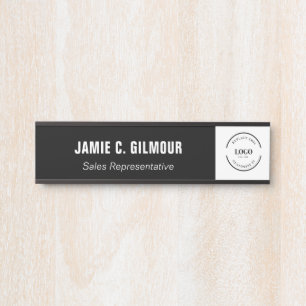 Placa De Porta Logotipo Empresarial Simples Preto Branco Funcioná