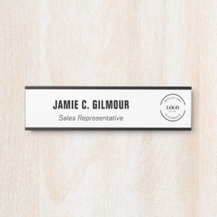 Placa De Porta Logotipo Empresarial Simples Preto Branco Funcioná