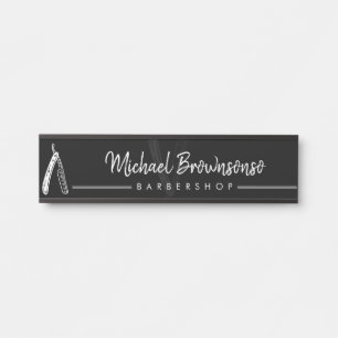 Placa De Porta logotipo preto elegante da barbearia Razor