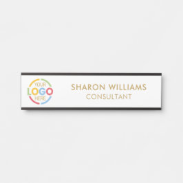 Placa De Porta Logotipo simples, branco e Dourado, para empresas