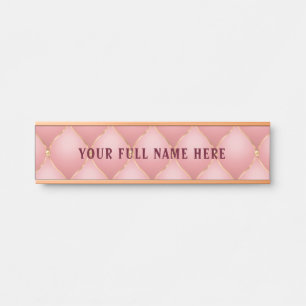 Placa De Porta Luxo Blush Pink Rose Dourado Diamond Nome Personal