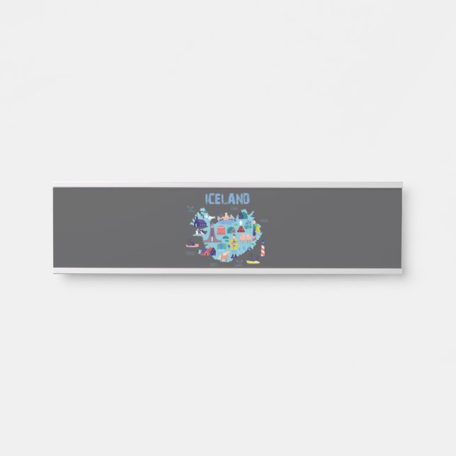 Placa De Porta Mapa da Islândia (Frente)