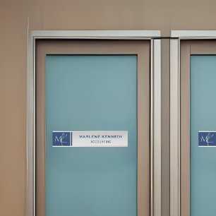 Placa De Porta Marinho Elegante monograma azul