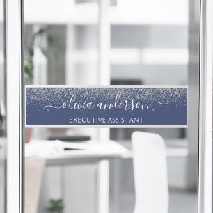 Placa De Porta Marinho Profissional Moderno - Glitter Azul de Pra