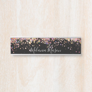 Placa De Porta Miniatura Holográfica Elegante Preta