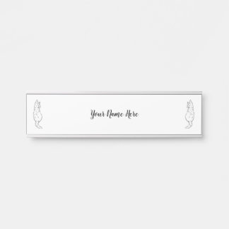 Placa De Porta Minimalist Cat Line Art | Custom Name Plate