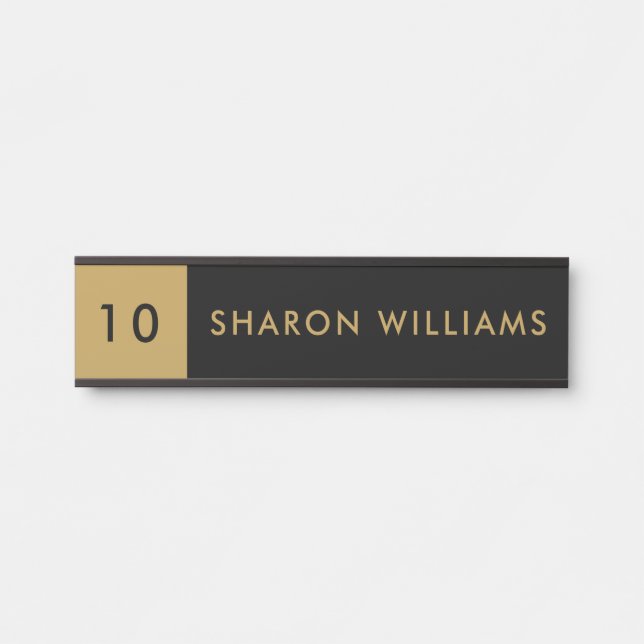 Placa De Porta Minimalist Professional Black & Gold Employee Name (Frente)