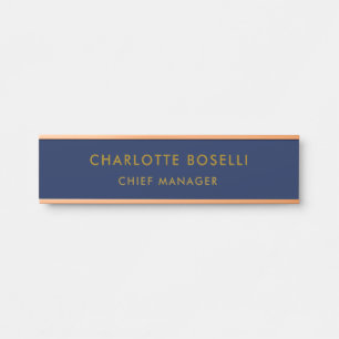 Placa De Porta Minimalista Clássico Profissional Cor Azul Dourado