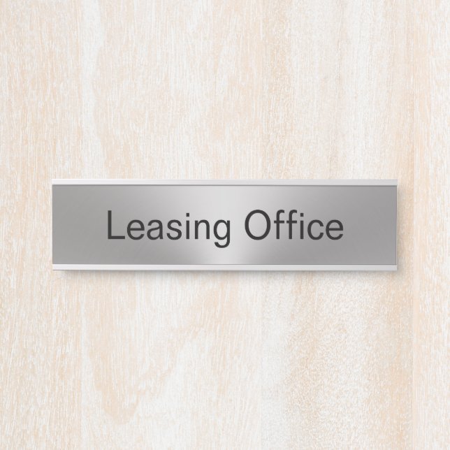 Placa De Porta Modelo de Leasing Office Faux Silver e Texto Preto (Frente)