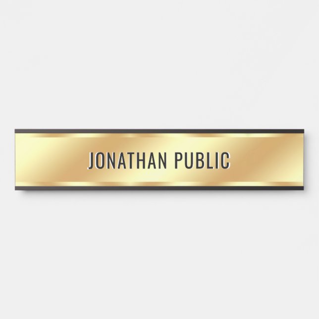Placa De Porta Modelo de nome de texto personalizado em ouro fals (Frente)