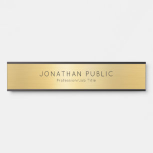 Placa De Porta Modelo de nome personalizado preto e Dourado longo