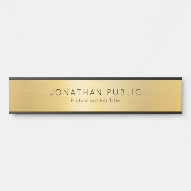Placa De Porta Modelo de nome personalizado preto e Dourado longo (Frente)