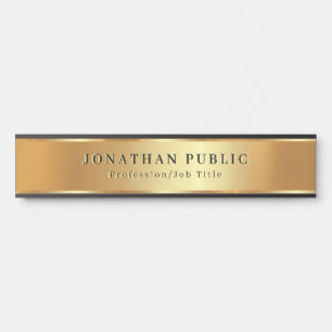Placa De Porta Modelo De Texto Personalizado Preto E Dourado