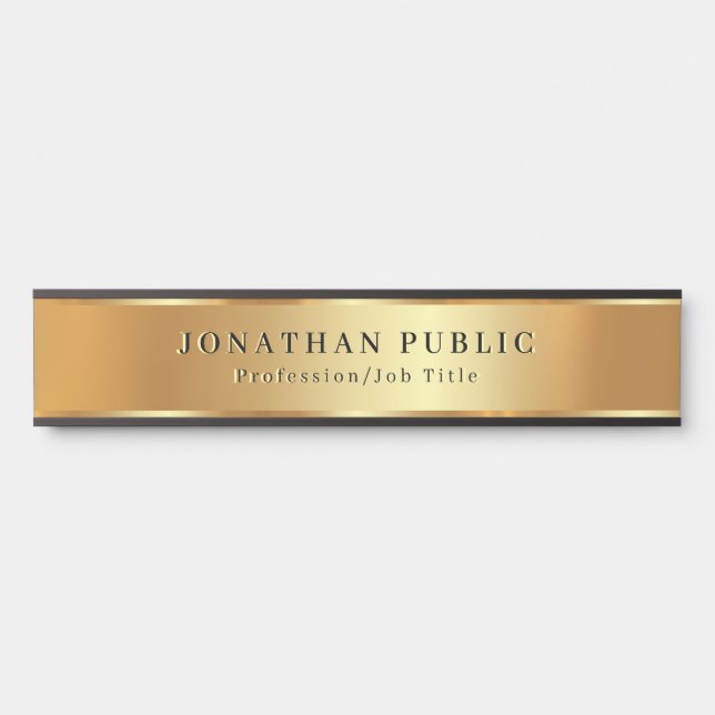 Placa De Porta Modelo De Texto Personalizado Preto E Dourado (Frente)