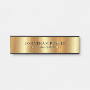 Placa De Porta Modelo de texto personalizado preto e Dourado tend