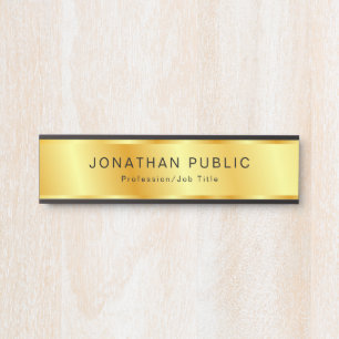 Placa De Porta Modelo Elegante Dourado E Preto Moderno Personaliz